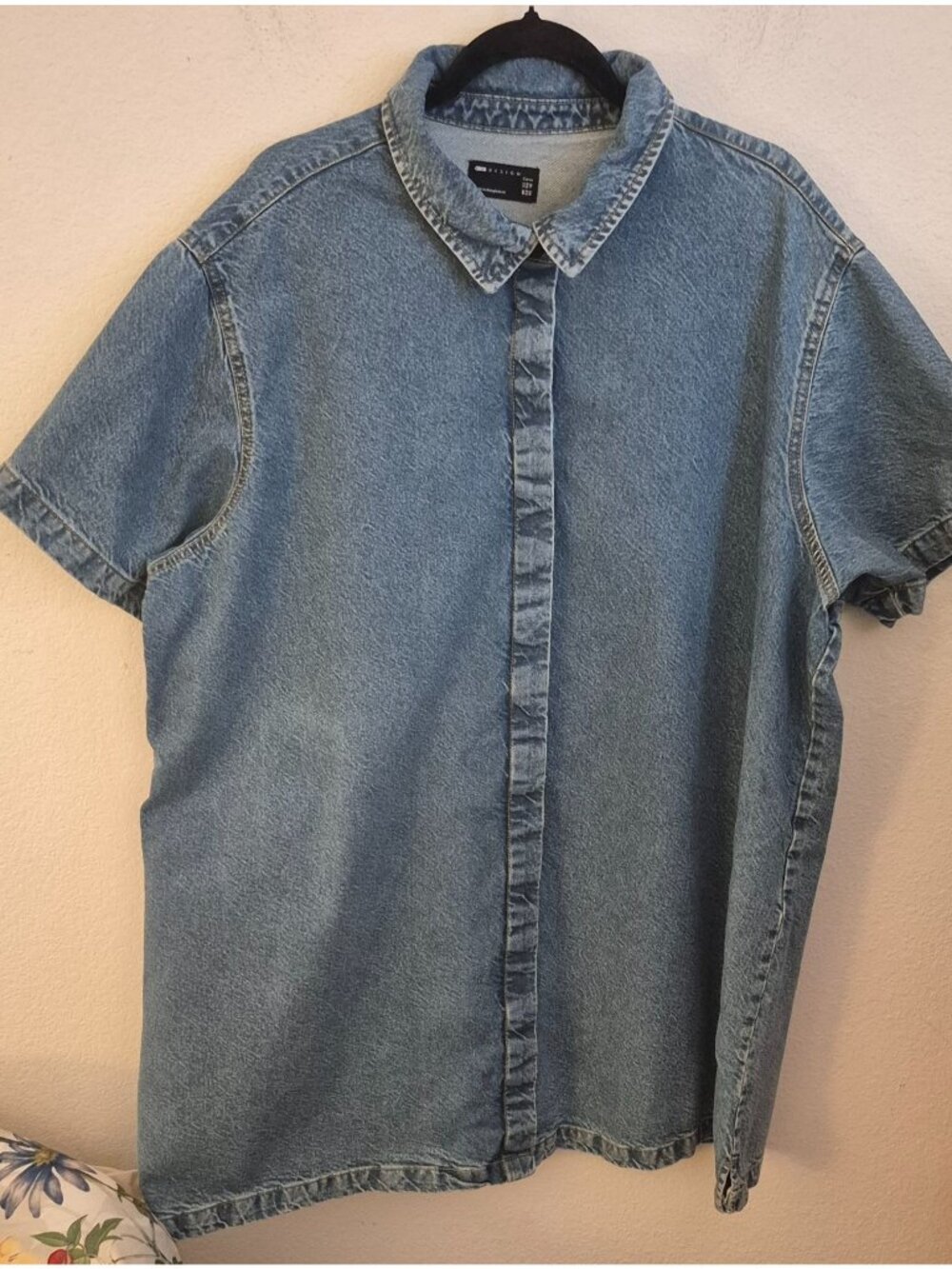 Asos Cuve Oversize Medium Wash Denim Short Sleeve Shirt Dress Size 18 Euc